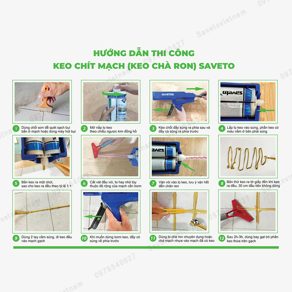 hướng dẫn sử dụng keo chà ron Caveto